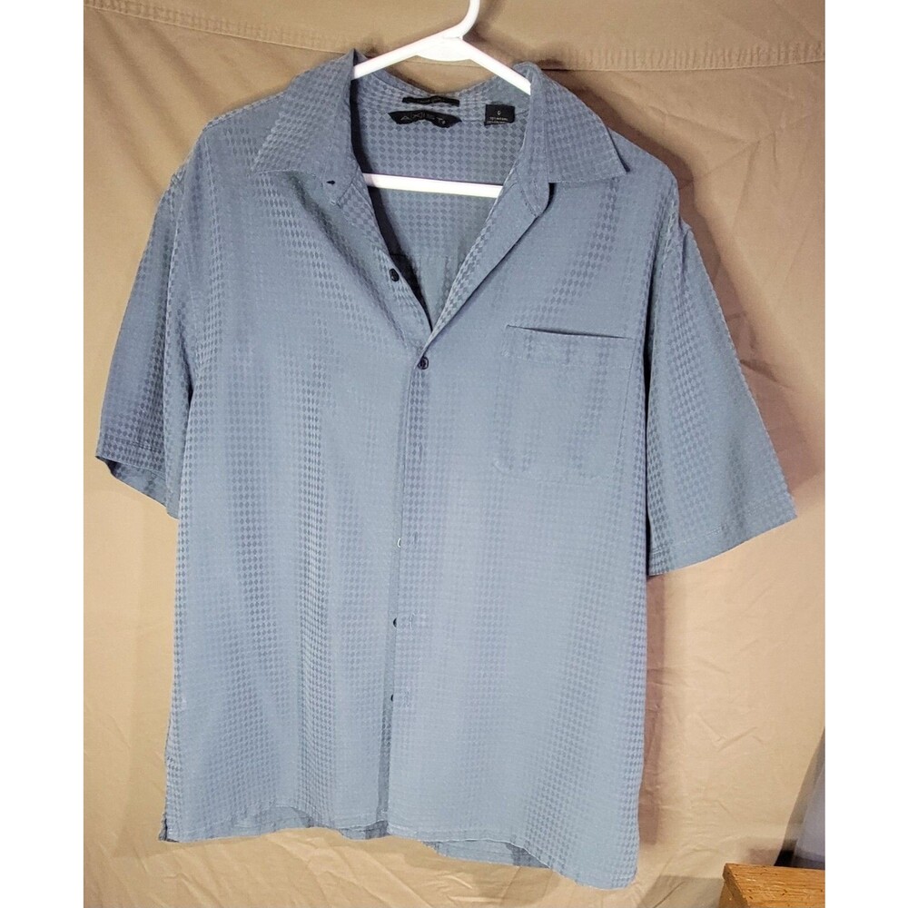 Axist Mens Large Soft Collared Button Up Short Sleeve Shirt Blue Gray Surfing